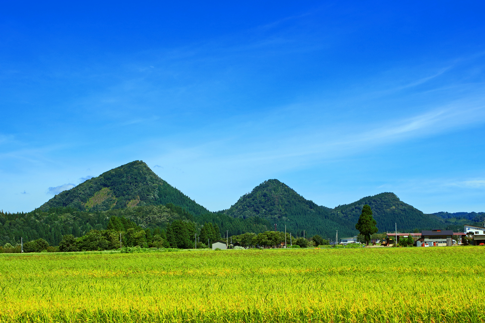 金山三峰（左から薬師山、中の森、熊鷹森）